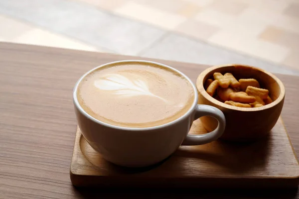 Café Copo Branco Mesa Madeira — Fotografia de Stock