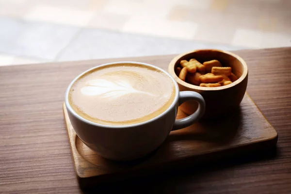 Café Tasse Blanche Sur Table Bois — Photo