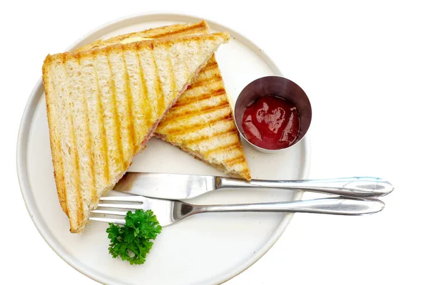 Délicieux Sandwichs Jambon Fromage Dans Une Assiette — Photo