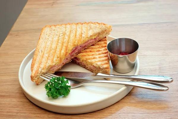 Delicious Ham Cheese Sandwiches Plate — Stock Photo, Image