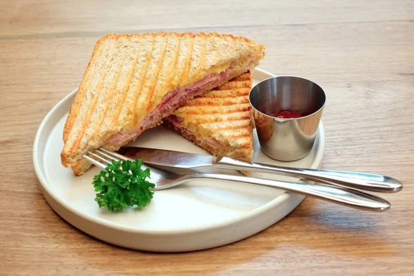 Delicious Ham Cheese Sandwiches Plate — Stock Photo, Image