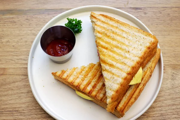 Delicious Ham Cheese Sandwiches Plate — Stock Photo, Image