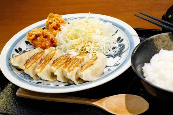 Delicioso Japonês Gyoza Placa — Fotografia de Stock