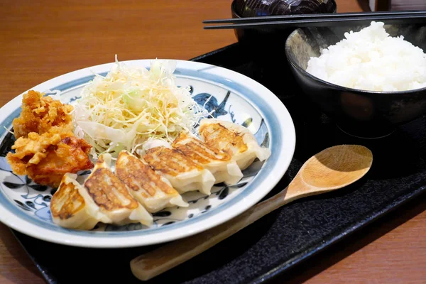 美味的日本 Gyoza 在盘子里 — 图库照片