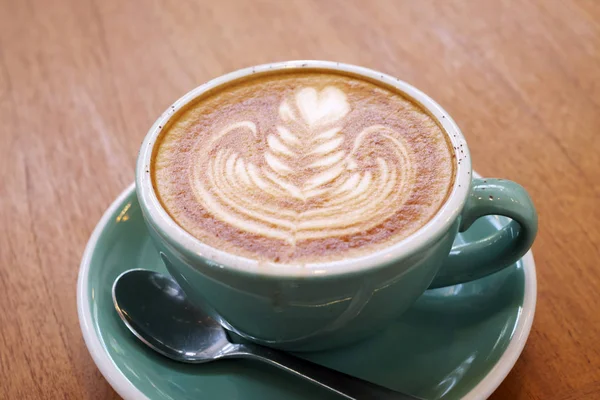 Latte Coffee Art Auf Dem Holztisch — Stockfoto