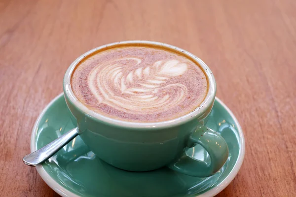 Latte Coffee Art Sur Bureau Bois — Photo