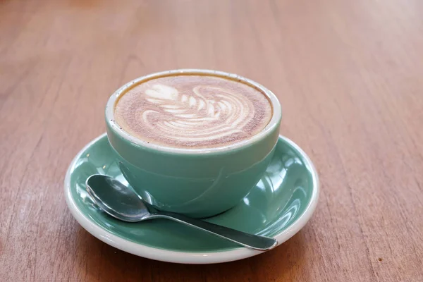 Latte Coffee Art Sur Bureau Bois — Photo