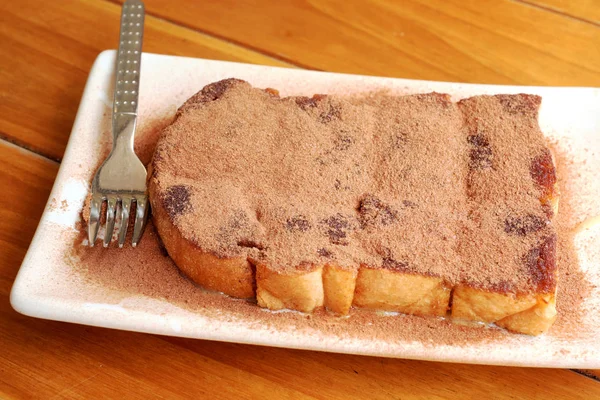 Toast Cocoa Powder White Plate — Stock Photo, Image