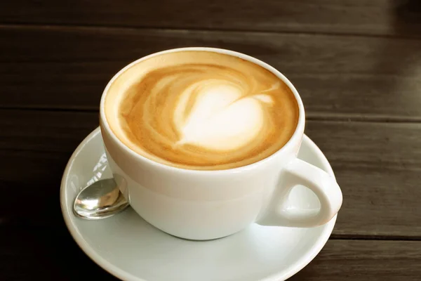 Kawa Biała Cup Stół Drewna — Zdjęcie stockowe