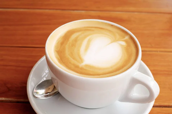 Kawa Biała Cup Stół Drewna — Zdjęcie stockowe
