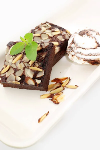 Deliciosos Brownies Doces Prato — Fotografia de Stock