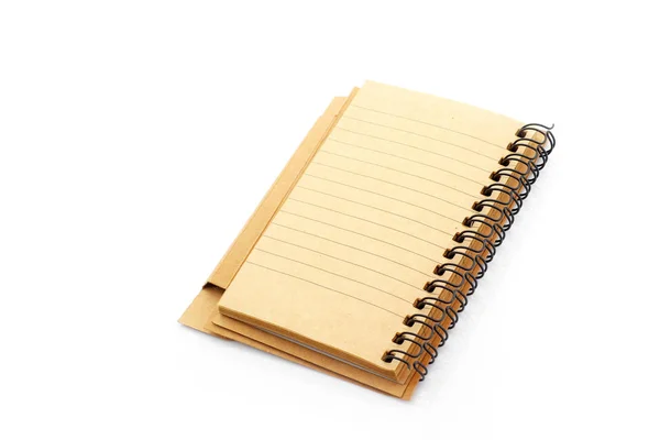 棕色回收环粘合剂笔记本在白色背景 — 图库照片