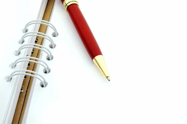 Notebook Red Pen White Background — Stock Photo, Image