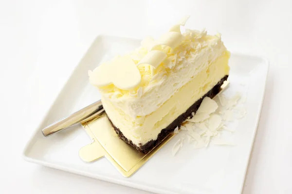 Stuk Van Zoete Witte Chocolade Taart — Stockfoto