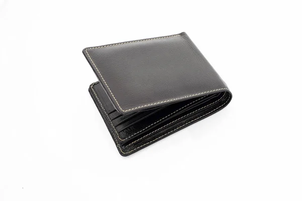 白い背景の上レザー折財布 — ストック写真