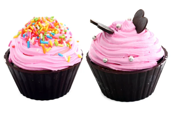 Zoete Kleurrijke Cupcakes Witte Achtergrond — Stockfoto