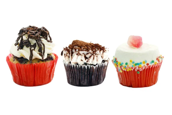 Zoete Kleurrijke Cupcakes Witte Achtergrond — Stockfoto