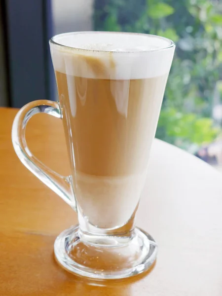 Csésze Forró Latte Zár Megjelöl Kilátás — Stock Fotó