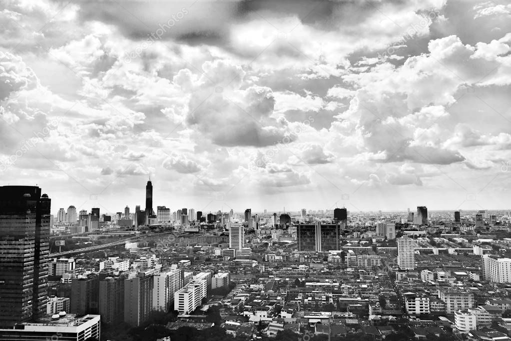  Beautiful cityscape of Bangkok, Thailand, black and white image 