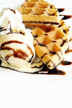 Lezzetli tatlı waffle ve dondurma