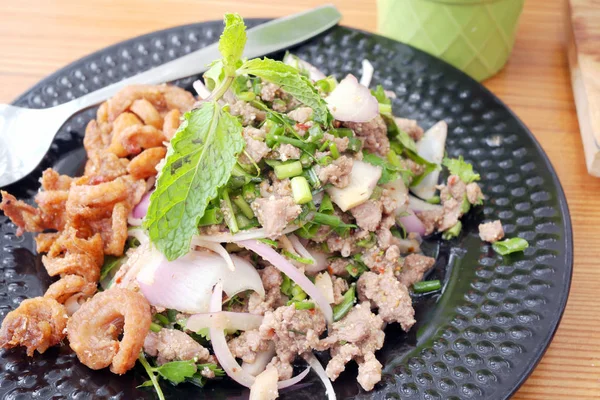 Salad Daging Cincang Pedas Lezat Thai — Stok Foto