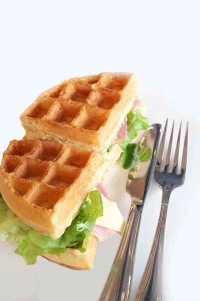 Waffle Prosciutto Formaggio Vista Vicino — Foto Stock