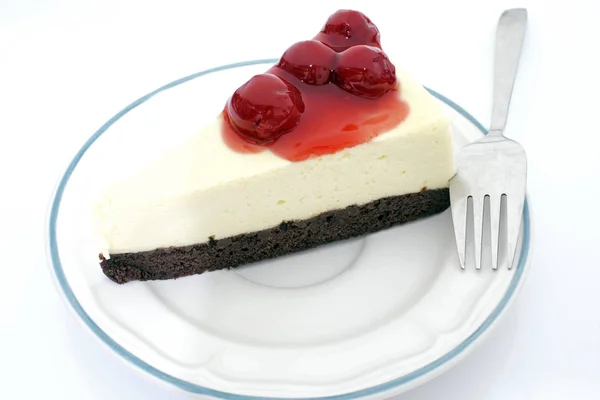 Sweet Cherry Cheesecake Plate — Stock Photo, Image