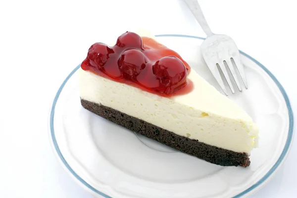 Sweet Cherry Cheesecake Plate — Stock Photo, Image