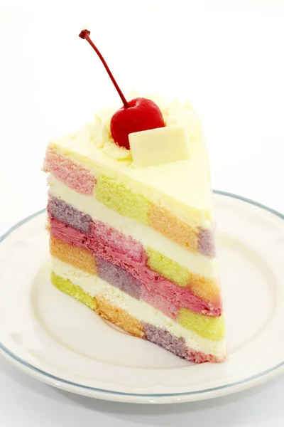 Pedazo Delicioso Pastel Arco Iris — Foto de Stock