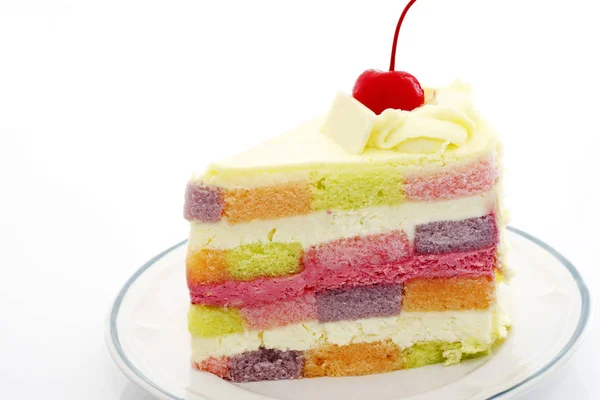 Pedazo Delicioso Pastel Arco Iris — Foto de Stock