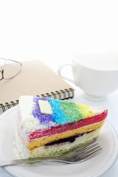 Pedazo Delicioso Pastel Arco Iris — Foto de Stock