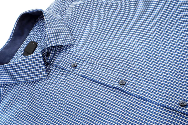 Close up view of blue checkered shirt