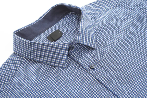 Close up view of blue checkered shirt