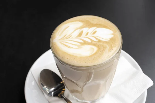 Zobacz Gorące Latte Kawy Bliska — Zdjęcie stockowe