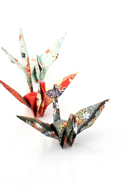Papier Coloré Oiseaux Sur Blanc Concept Origami — Photo