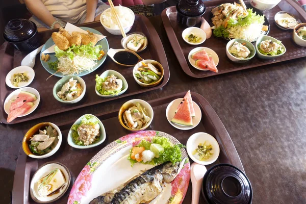 Japanese Set Meal Salt Grilled Saba Fish — Stock Photo, Image