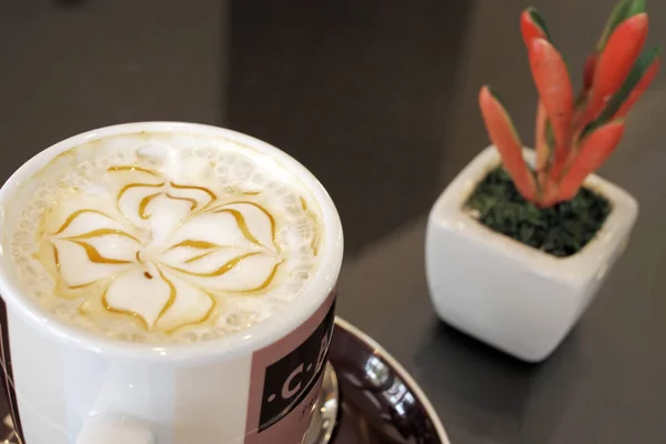 Zár Megjelöl Kilátás Forró Latte Kávé — Stock Fotó
