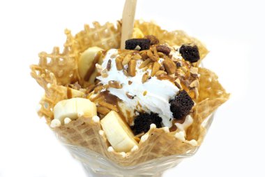 Çikolatalı dondurma waffle yakın arka plan