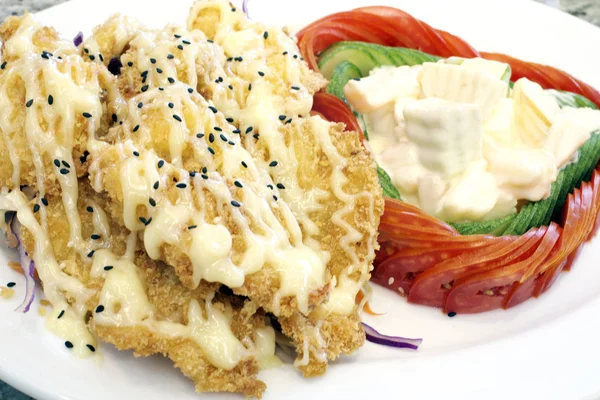 Crème Salade Crevettes Frites — Photo
