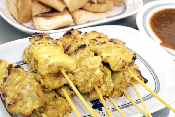 Fläskkött Satay Thailand Och Mycket Populär — Stockfoto