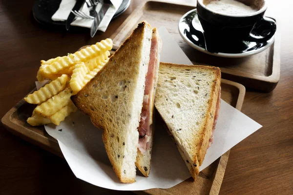 Café Avec Café Sandwichs Jambon Fromage — Photo