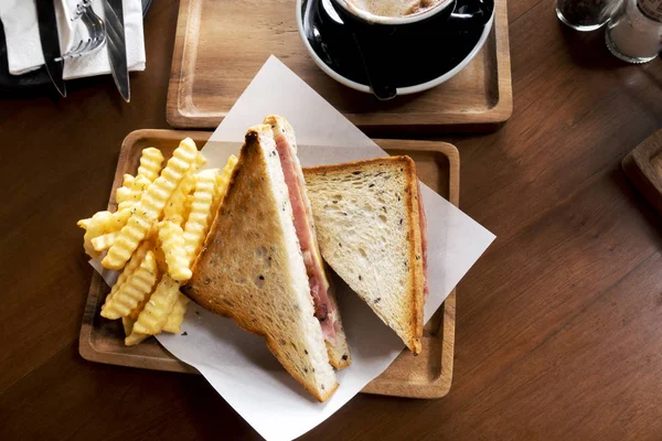 Café Avec Café Sandwichs Jambon Fromage — Photo