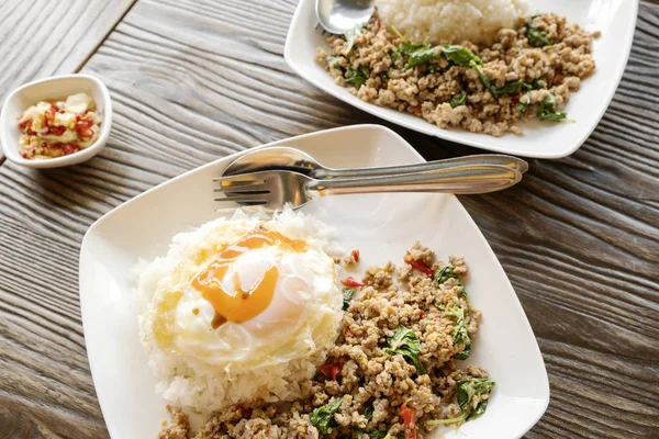 Fried rice with minced pork basil and fried egg