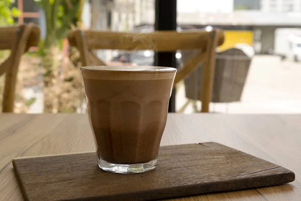 Latte Quente Bela Arte Latte Pisos Madeira — Fotografia de Stock