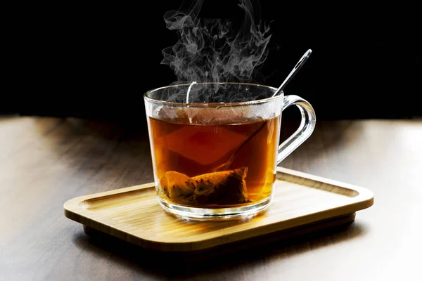 Chá Ervas Quente Fundo Escuro — Fotografia de Stock