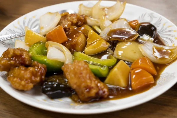 Gebakken Varkensvlees Met Zoete Zure Groenten Chinees Eten — Stockfoto