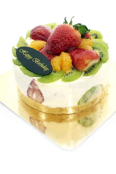 Delicieux Gateau Aux Fruits Frais Sauce Coupe Stock Photo