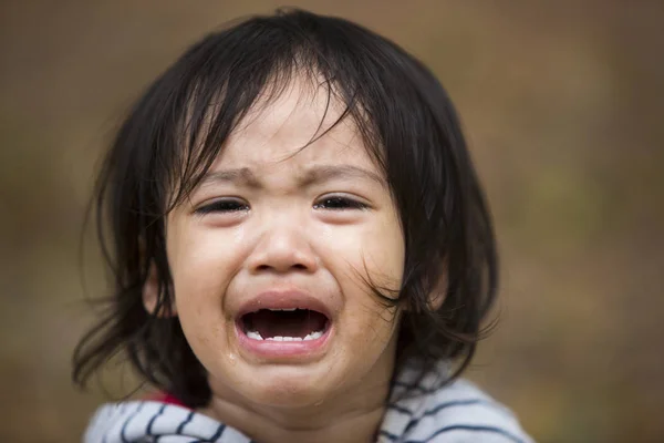 Close Meisje Kind Huilen Met Tranen Haar Gezicht — Stockfoto