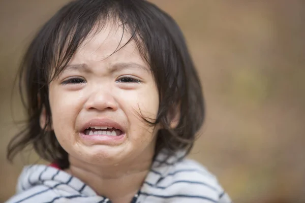 Close Little Kid Girl Crying Tearful Her Face — Stock Photo, Image
