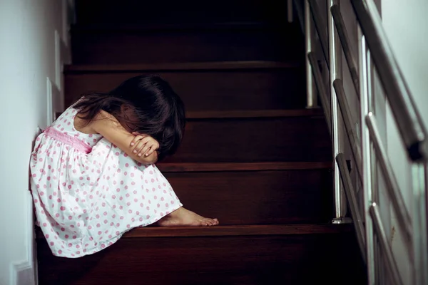 Sad child from this father and mother arguing, family negative c — Stock Photo, Image